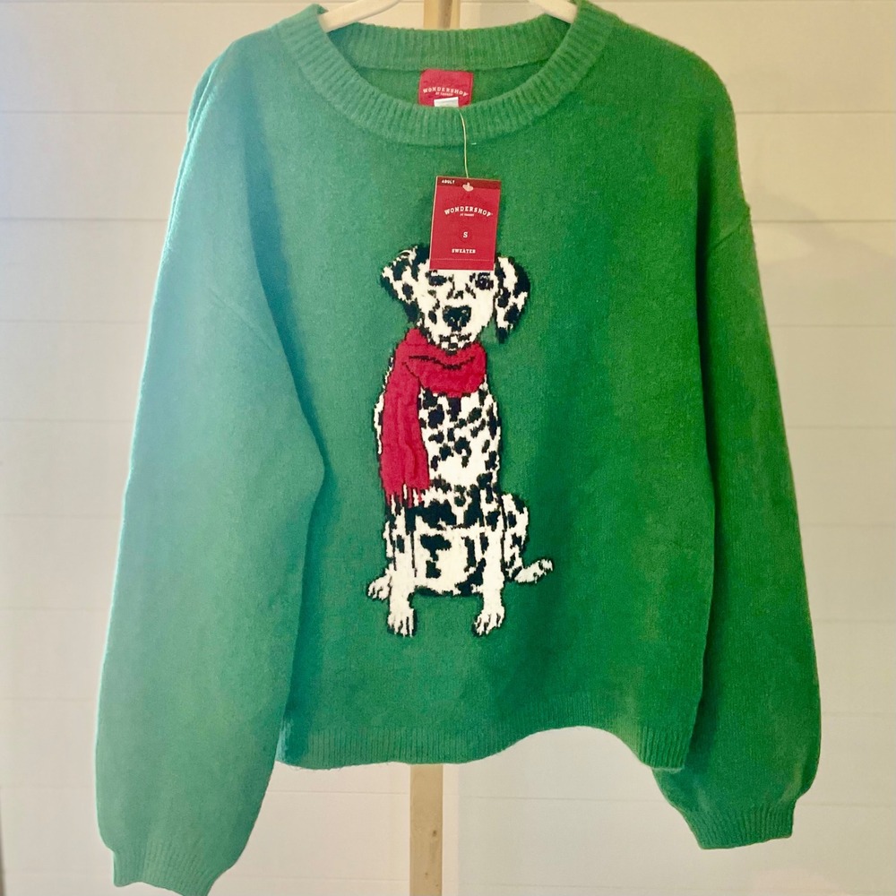 Wonder shop Womens Green Dalmatian‎ Dog Christmas Sweater Size S